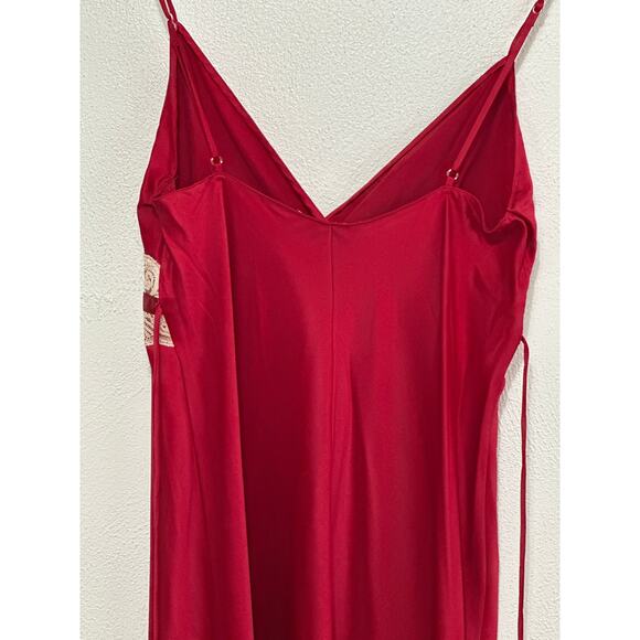 VTG 90s Satin Slip Dress California Dynasty L Burgundy Babydoll Lace Bow - Picture 7 of 12